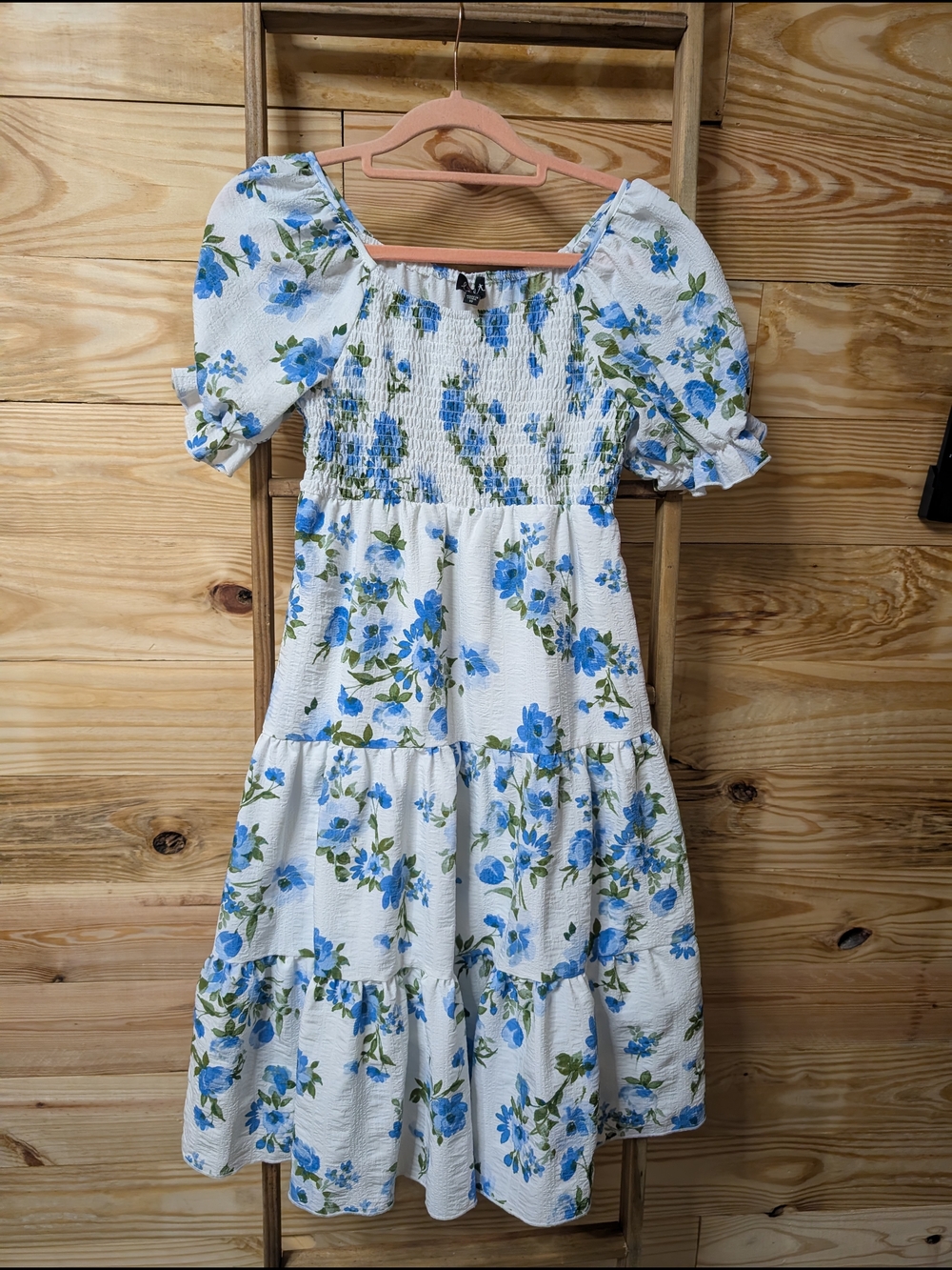 lilt White Dress with Blue Floral Print